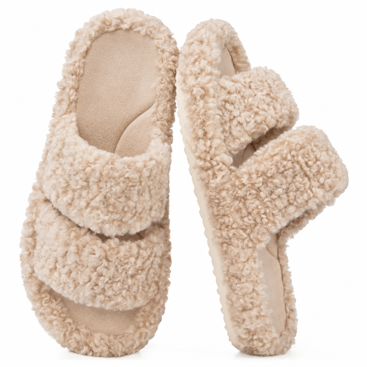 Women's Fuzzy Open-Toe Slippers – Stylish Classic Slides with Soft Memory Foam, Non-Slip Rubber Sole, Perfect Cozy Footwear ,Girl Fur Flipflop Walking Shoes Fluffy Modern Sleeper Slip On Clog