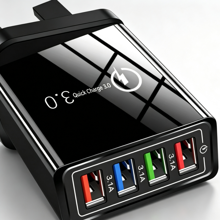 Four-Port Travel Charger for Extended Phone Battery Life