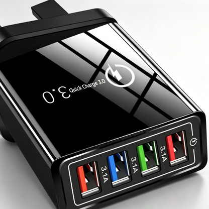 Four-Port Travel Charger for Extended Phone Battery Life