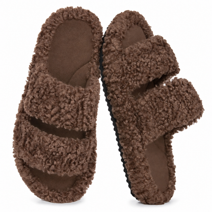 Women's Fuzzy Open-Toe Slippers – Stylish Classic Slides with Soft Memory Foam, Non-Slip Rubber Sole, Perfect Cozy Footwear ,Girl Fur Flipflop Walking Shoes Fluffy Modern Sleeper Slip On Clog