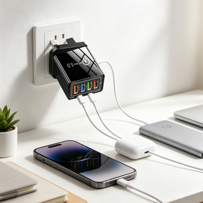 Four-Port Travel Charger for Extended Phone Battery Life