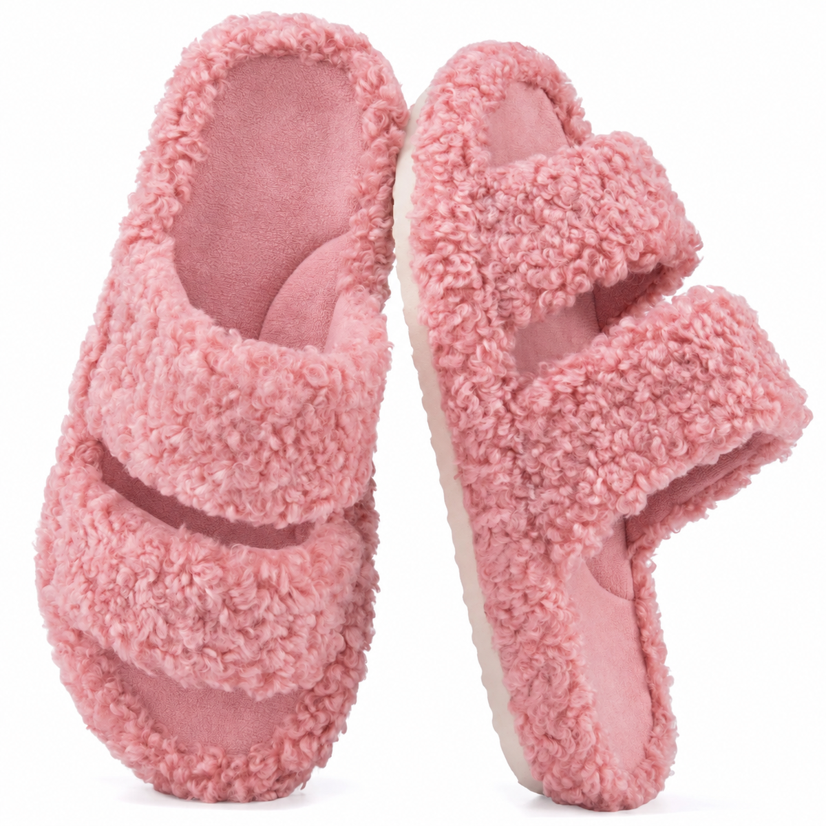 Women's Fuzzy Open-Toe Slippers – Stylish Classic Slides with Soft Memory Foam, Non-Slip Rubber Sole, Perfect Cozy Footwear ,Girl Fur Flipflop Walking Shoes Fluffy Modern Sleeper Slip On Clog