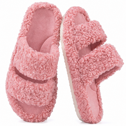 Women's Fuzzy Open-Toe Slippers – Stylish Classic Slides with Soft Memory Foam, Non-Slip Rubber Sole, Perfect Cozy Footwear ,Girl Fur Flipflop Walking Shoes Fluffy Modern Sleeper Slip On Clog