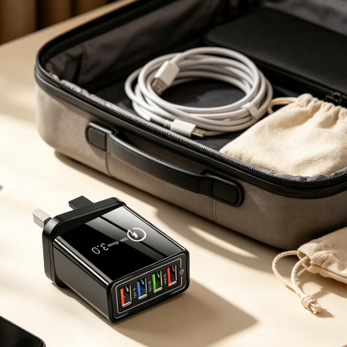 Four-Port Travel Charger for Extended Phone Battery Life