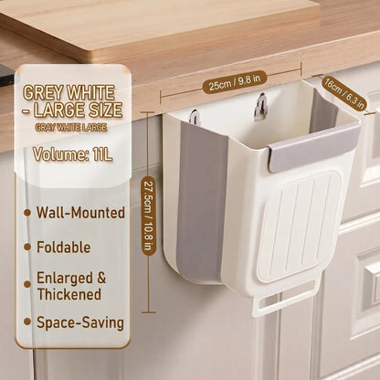 🥗Kitchen Essentials 🔪Foldable Hanging Trash Can Grey 1.6 Gallon