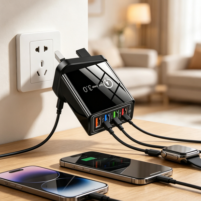 Four-Port Travel Charger for Extended Phone Battery Life