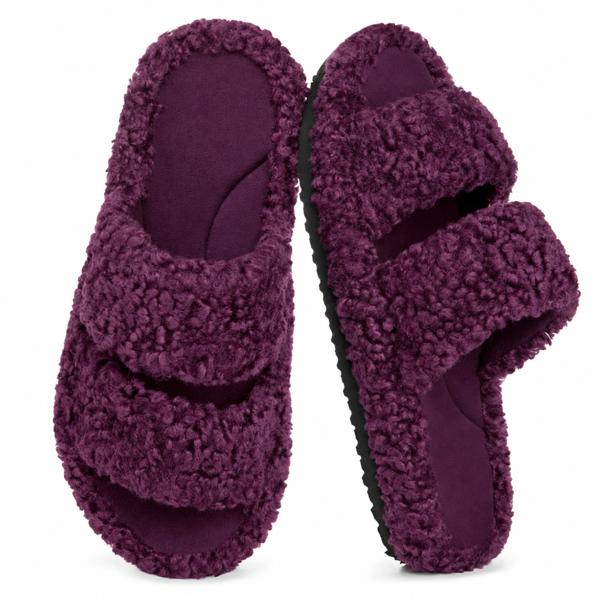 Women's Fuzzy Open-Toe Slippers – Stylish Classic Slides with Soft Memory Foam, Non-Slip Rubber Sole, Perfect Cozy Footwear ,Girl Fur Flipflop Walking Shoes Fluffy Modern Sleeper Slip On Clog