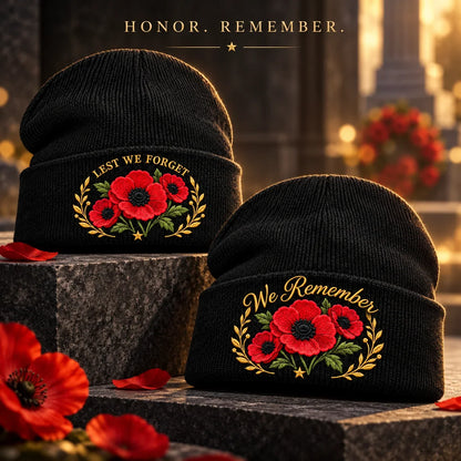"Lest We Forget" Poppy Embroidered Beanie