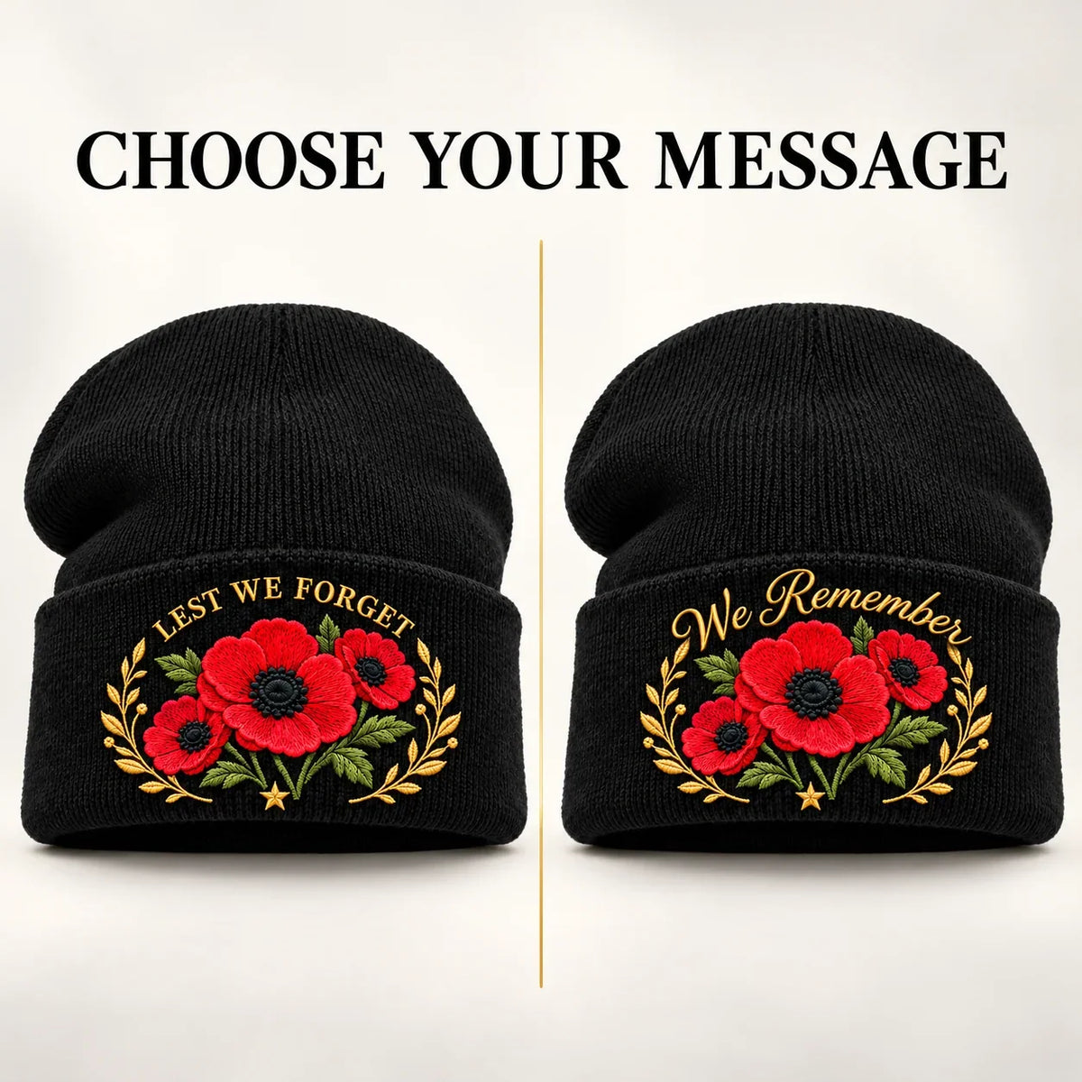 "Lest We Forget" Poppy Embroidered Beanie