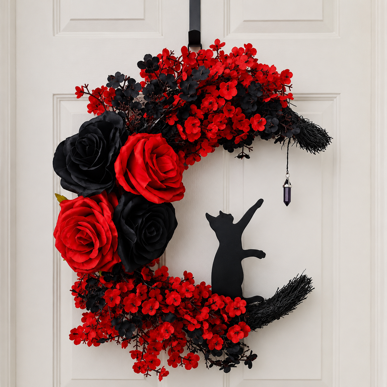 🔥Last Day 50% OFF - Handmade Halloween Cat Wreath🐈‍⬛🌙