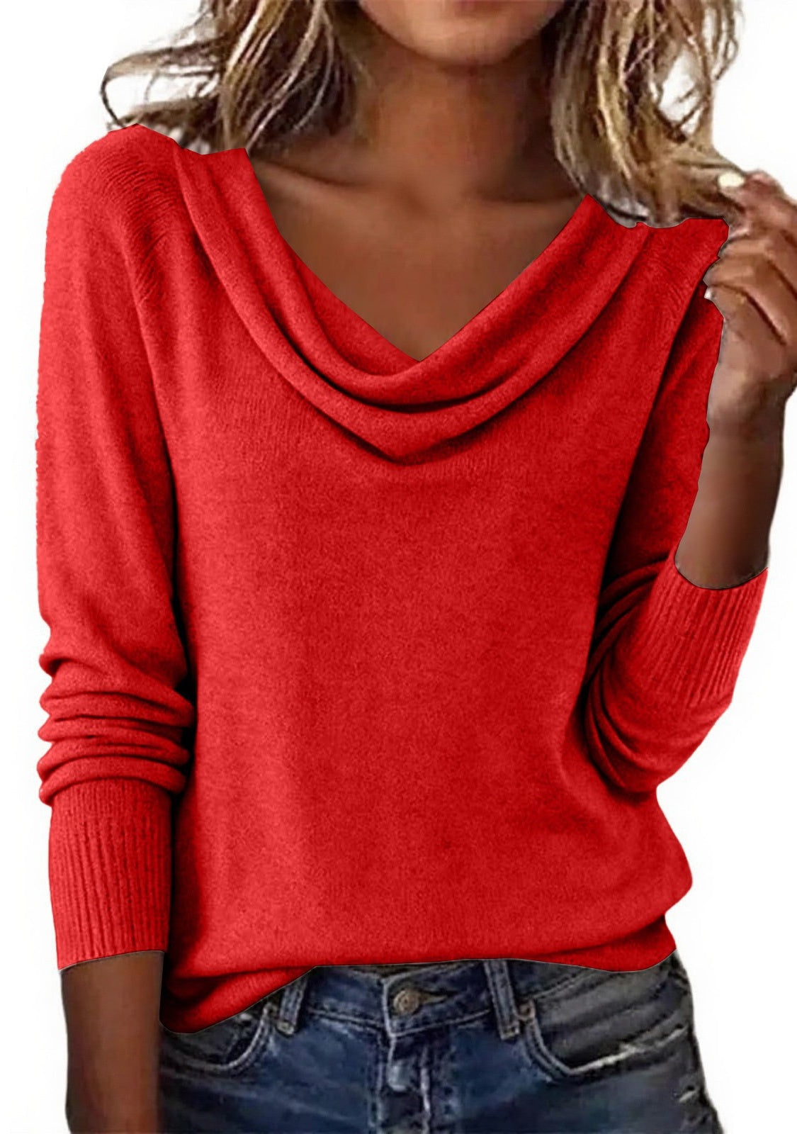 Women Cowl Neck Long Sleeve Knit Pullover Top