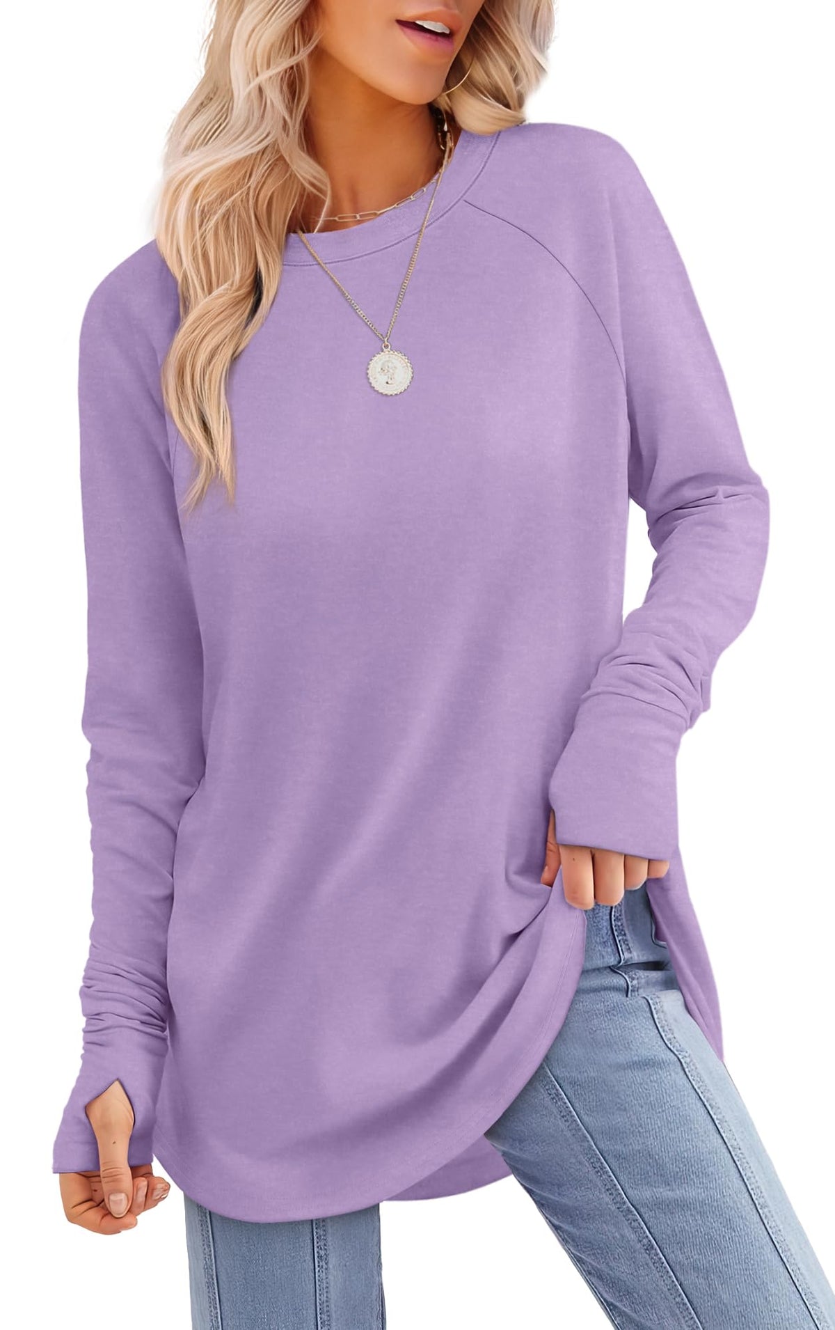 Womens Long Sleeve Thumb Hole Shirts Tunic Tops