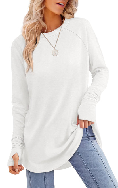Womens Long Sleeve Thumb Hole Shirts Tunic Tops