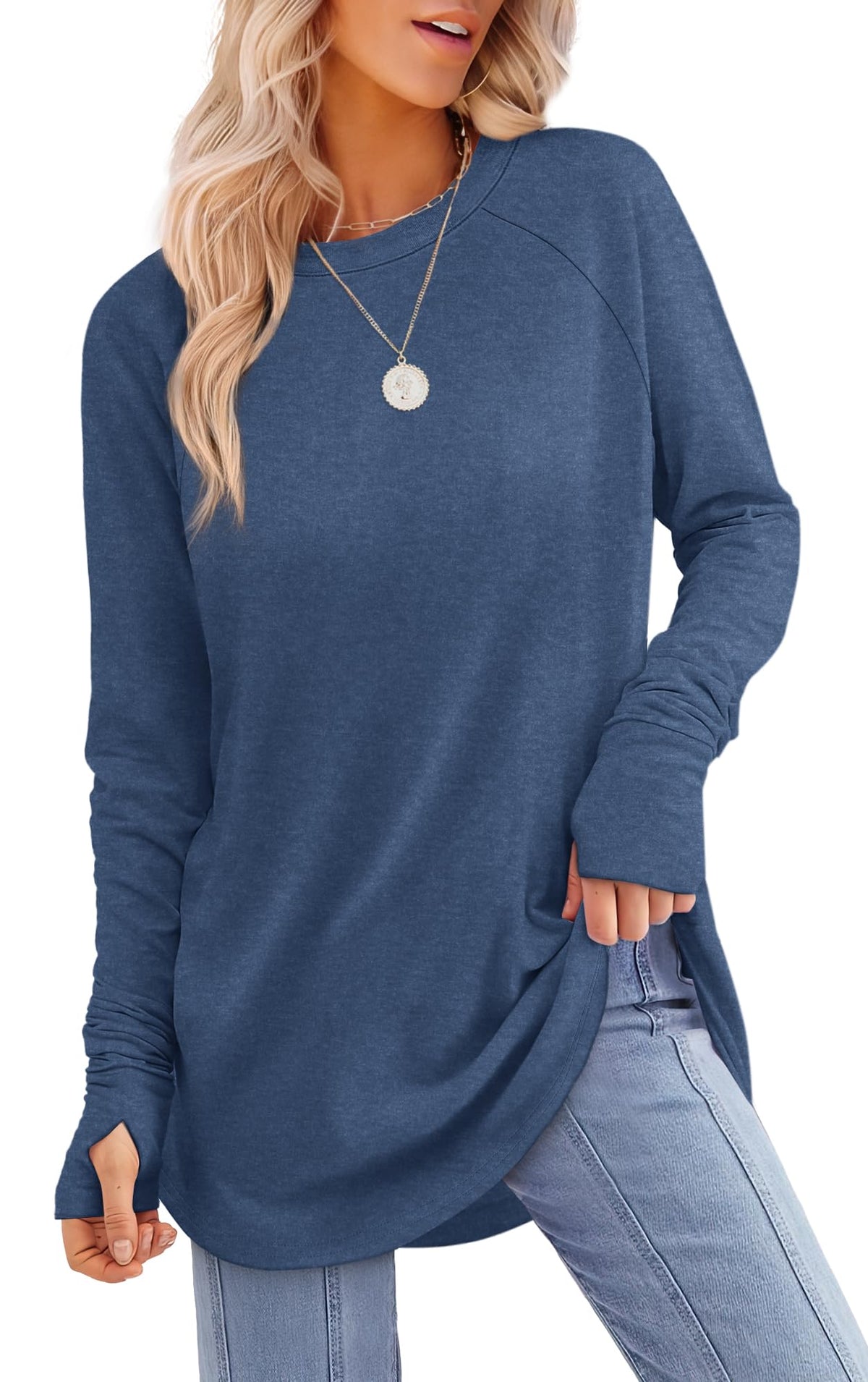 Womens Long Sleeve Thumb Hole Shirts Tunic Tops