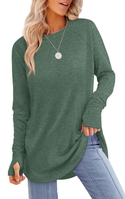 Womens Long Sleeve Thumb Hole Shirts Tunic Tops