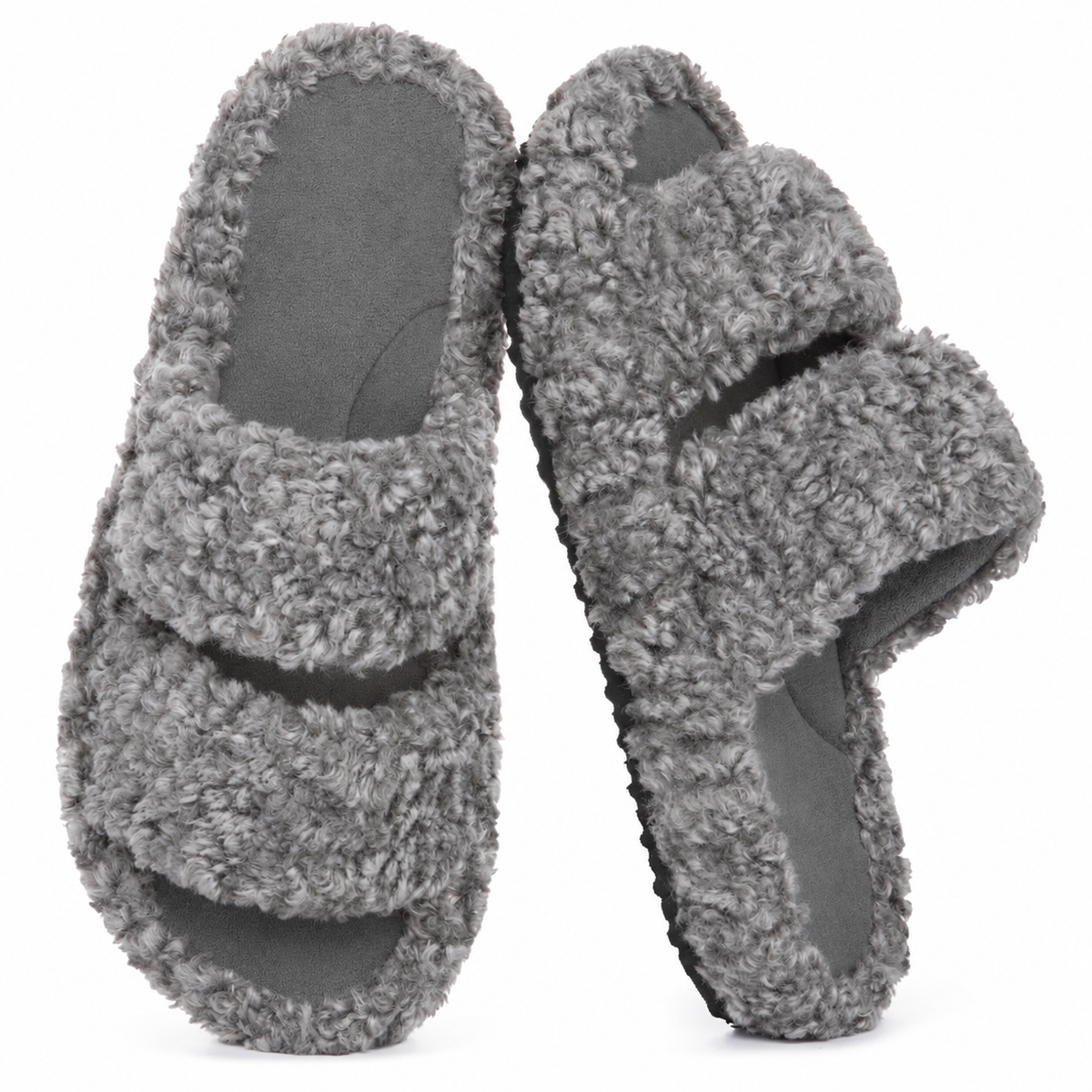 Women's Fuzzy Open-Toe Slippers – Stylish Classic Slides with Soft Memory Foam, Non-Slip Rubber Sole, Perfect Cozy Footwear ,Girl Fur Flipflop Walking Shoes Fluffy Modern Sleeper Slip On Clog