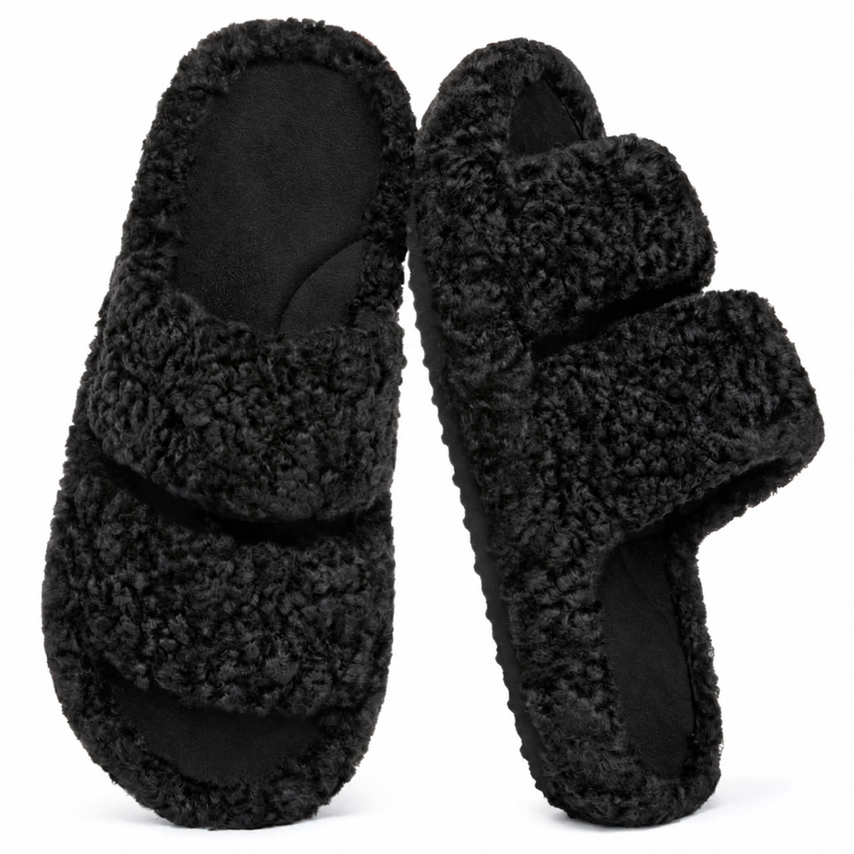 Women's Fuzzy Open-Toe Slippers – Stylish Classic Slides with Soft Memory Foam, Non-Slip Rubber Sole, Perfect Cozy Footwear ,Girl Fur Flipflop Walking Shoes Fluffy Modern Sleeper Slip On Clog
