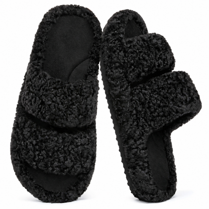 Women's Fuzzy Open-Toe Slippers – Stylish Classic Slides with Soft Memory Foam, Non-Slip Rubber Sole, Perfect Cozy Footwear ,Girl Fur Flipflop Walking Shoes Fluffy Modern Sleeper Slip On Clog