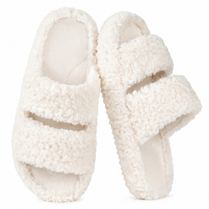 Women's Fuzzy Open-Toe Slippers – Stylish Classic Slides with Soft Memory Foam, Non-Slip Rubber Sole, Perfect Cozy Footwear ,Girl Fur Flipflop Walking Shoes Fluffy Modern Sleeper Slip On Clog